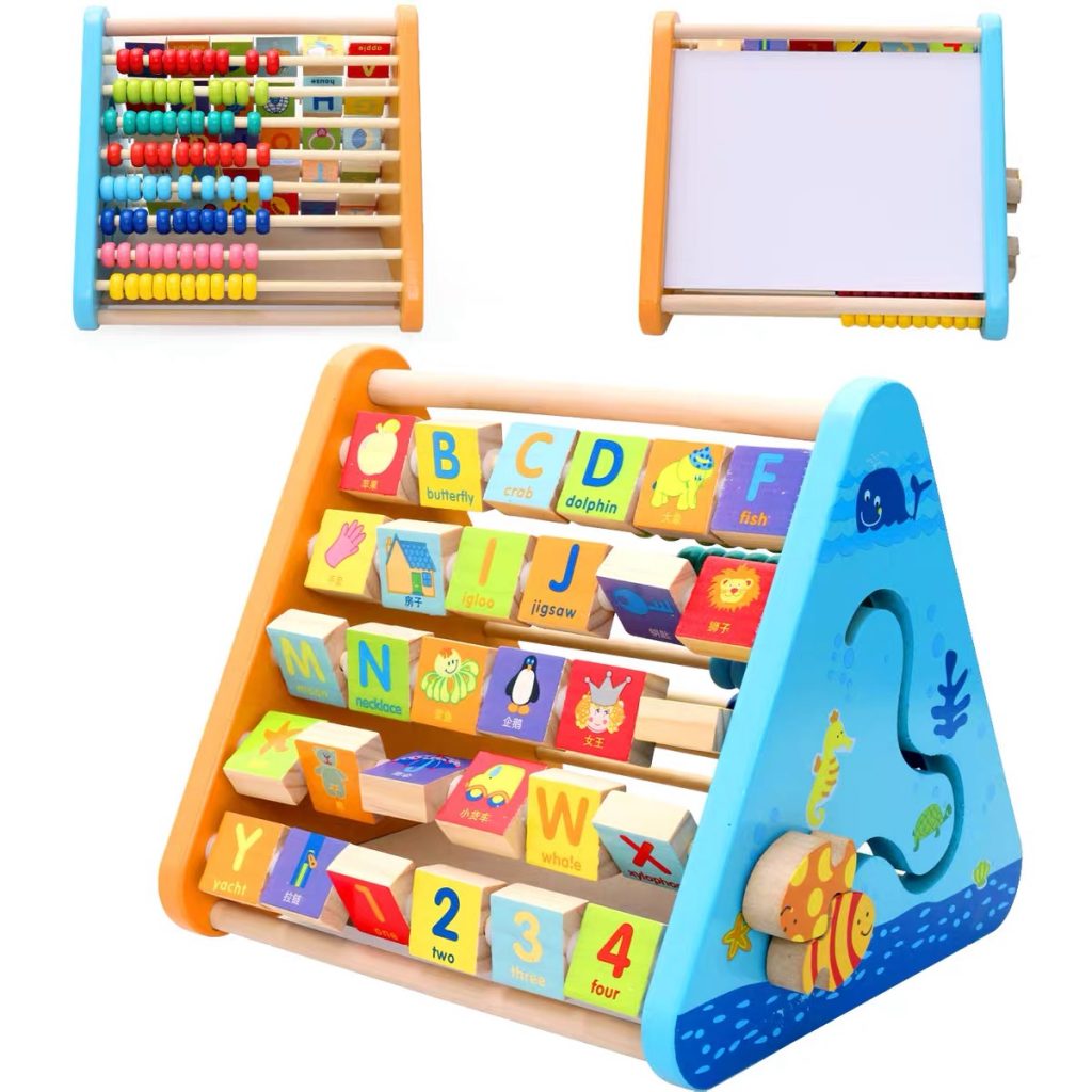 Early Learning Montessori Wooden Five Sided Alphabet Counting Activity ...